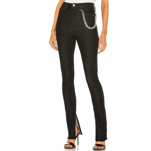 WeWoreWhat Slit Hem Chain Jean in Washed Black - Picture 1 of 13